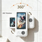 Waterproof Phone Holder with Speaker, Shower Phone Holder Waterproof, Shower Phones Holder with Wireless Bluetooth Speaker with 360° Rotation Ipx4 Aqua with Shower Play(White)